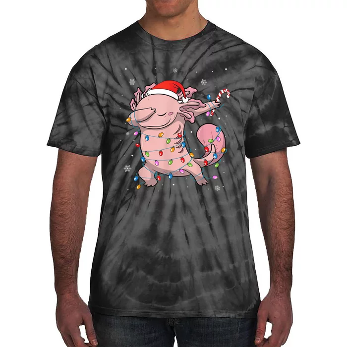 Dabbing Axolotl Christmas Lights Funny Xmas Gifts Boys Girls Tie-Dye T-Shirt