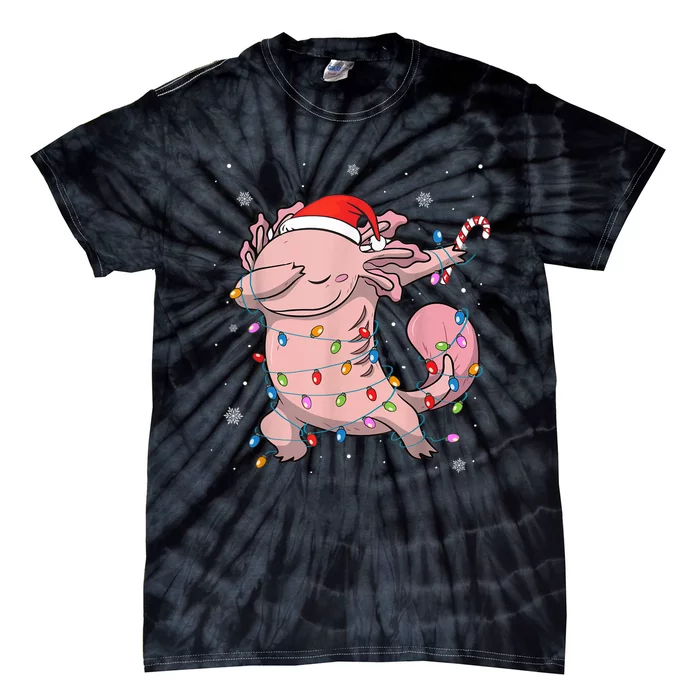 Dabbing Axolotl Christmas Lights Funny Xmas Gifts Boys Girls Tie-Dye T-Shirt