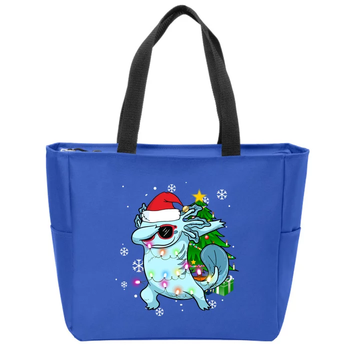 Dabbing Axolotl Christmas Tree Light Pajamas Gift Zip Tote Bag