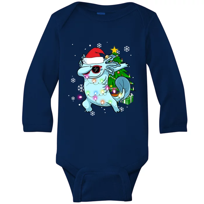 Dabbing Axolotl Christmas Tree Light Pajamas Gift Baby Long Sleeve Bodysuit