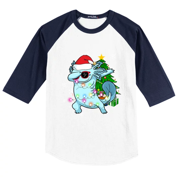 Dabbing Axolotl Christmas Tree Light Pajamas Gift Baseball Sleeve Shirt