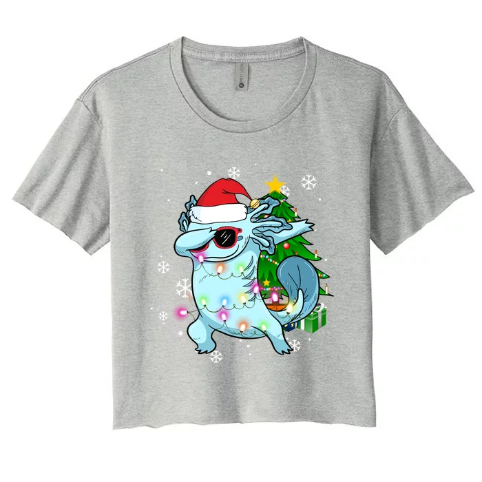 Dabbing Axolotl Christmas Tree Light Pajamas Gift Women's Crop Top Tee