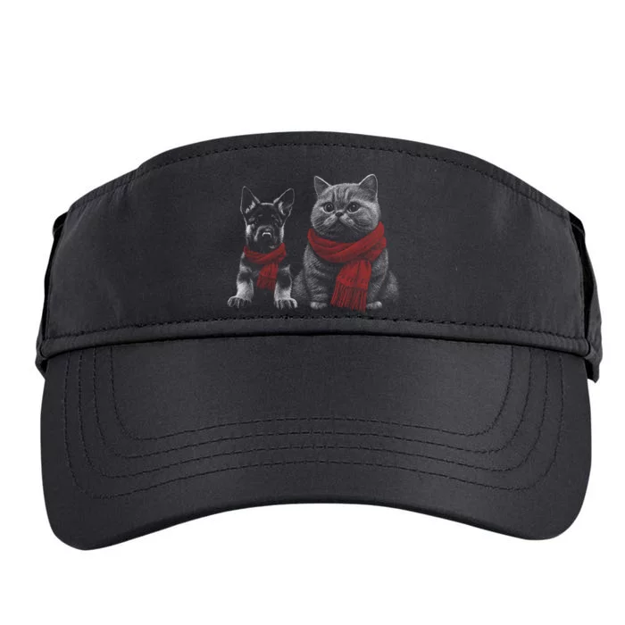 Dog And Cat Wearing Red Scarves Realistic Adult Drive Performance Visor