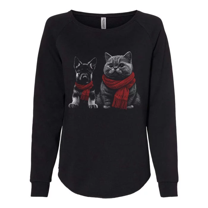 Dog And Cat Wearing Red Scarves Realistic Womens California Wash Sweatshirt