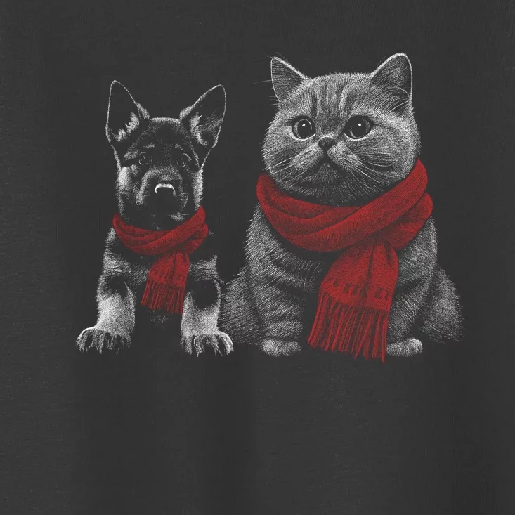 Dog And Cat Wearing Red Scarves Realistic Toddler T-Shirt