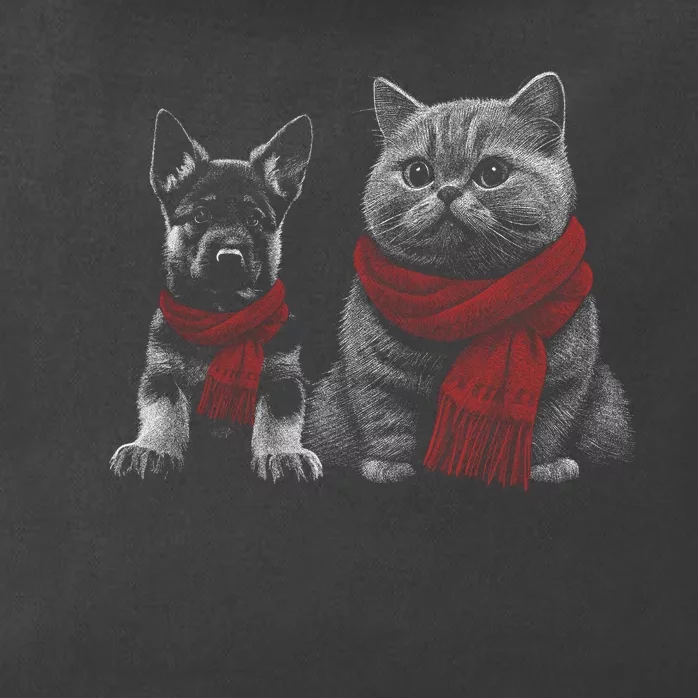 Dog And Cat Wearing Red Scarves Realistic Zip Tote Bag