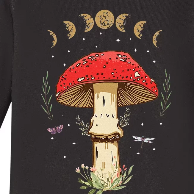 Dark Academia Cottagecore Aesthetic Magical Mushroom Fungi Baby Long Sleeve Bodysuit