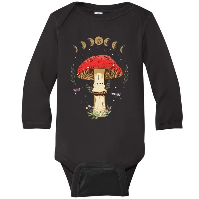 Dark Academia Cottagecore Aesthetic Magical Mushroom Fungi Baby Long Sleeve Bodysuit