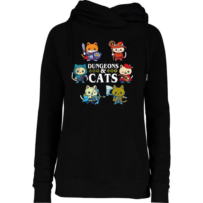 Dungeons And Cats Womens Funnel Neck Pullover Hood