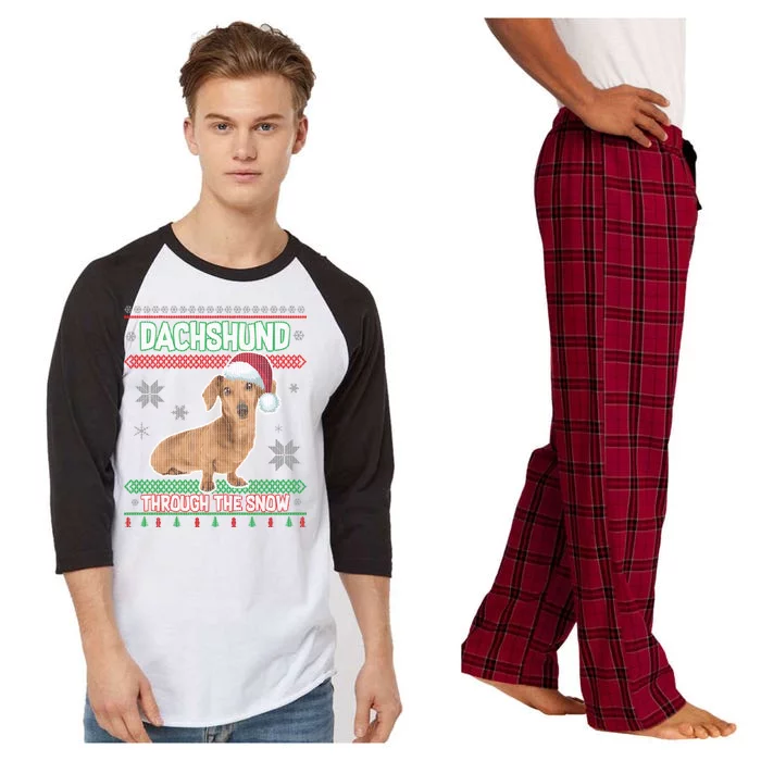 Dachshund Dog Funny Wiener Ugly Christmas Raglan Sleeve Pajama Set