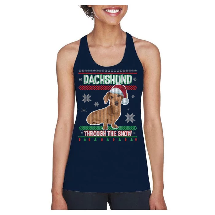 Dachshund Dog Funny Wiener Ugly Christmas Women's Racerback Tank