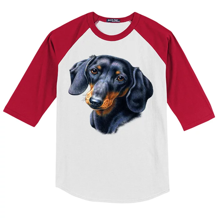 Dachshund Face Kids Colorblock Raglan Jersey