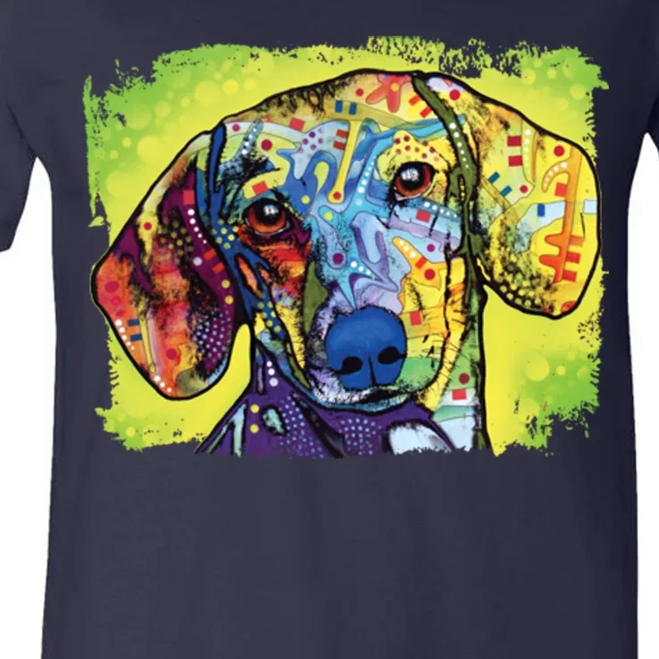 Dachshund Rainbow Dog Face V-Neck T-Shirt