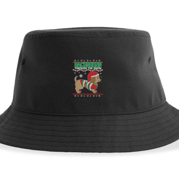 Dachshund Through The Snow Ugly Christmas Sustainable Bucket Hat