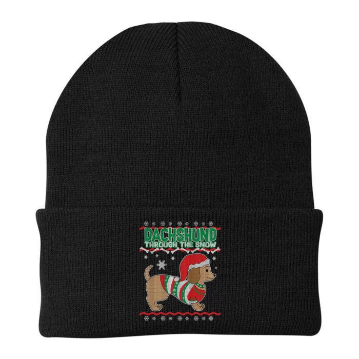 Dachshund Through The Snow Ugly Christmas Knit Cap Winter Beanie