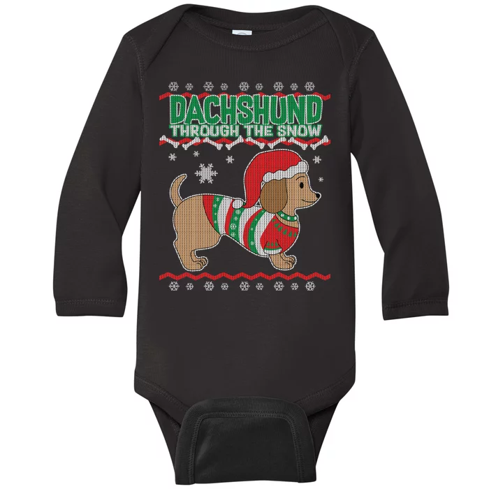 Dachshund Through The Snow Ugly Christmas Baby Long Sleeve Bodysuit