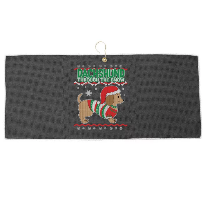 Dachshund Through The Snow Ugly Christmas Large Microfiber Waffle Golf Towel