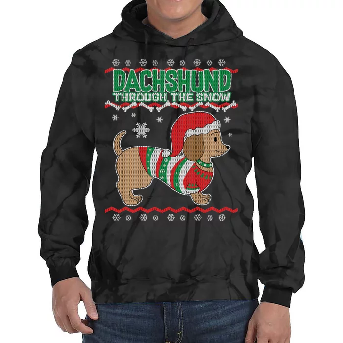 Dachshund Through The Snow Ugly Christmas Tie Dye Hoodie