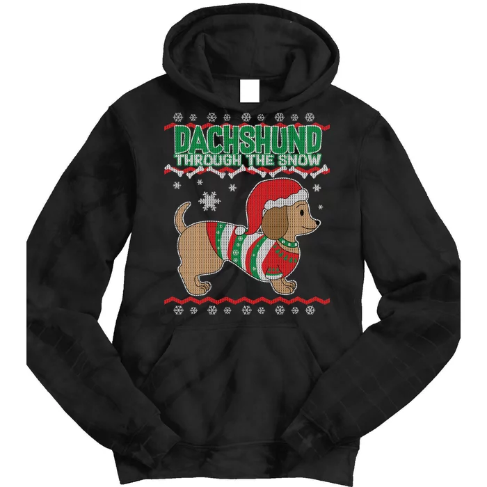 Dachshund Through The Snow Ugly Christmas Tie Dye Hoodie