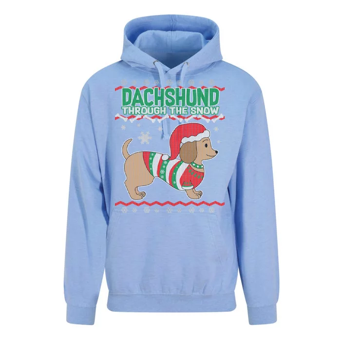 Dachshund Through The Snow Ugly Christmas Unisex Surf Hoodie