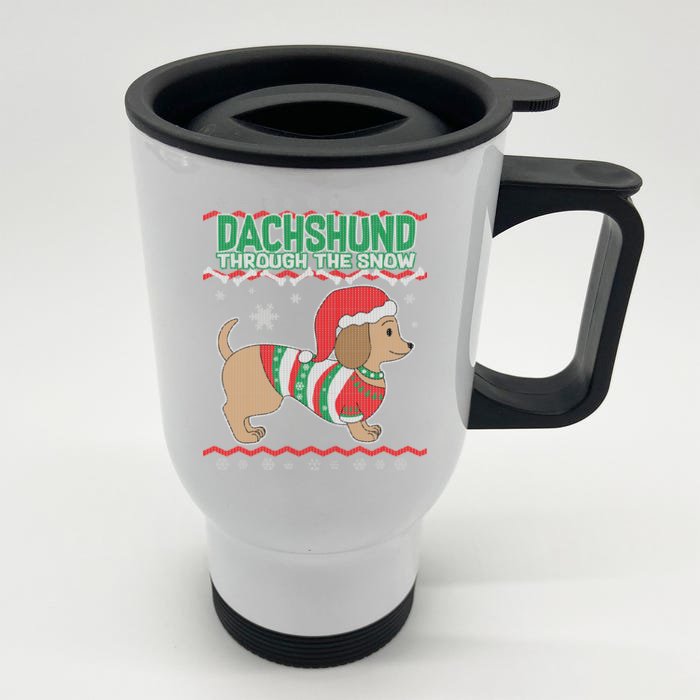 Dachshund Through The Snow Ugly Christmas Front & Back Stainless Steel Travel Mug