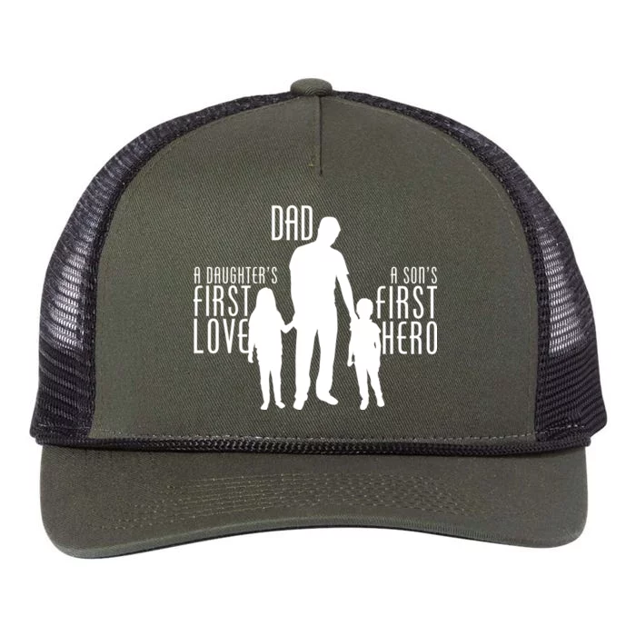 Dad A Son's First Hero Daughters First Love Retro Rope Trucker Hat Cap