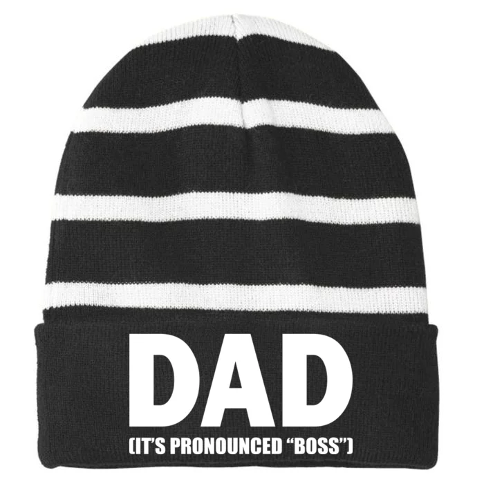 Dad It's Pronounced Boss Striped Beanie with Solid Band