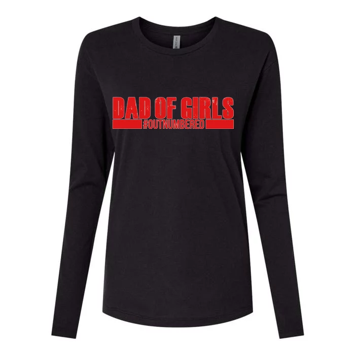 Dad of Girls Out Numbered Red Imprint Womens Cotton Relaxed Long Sleeve T-Shirt