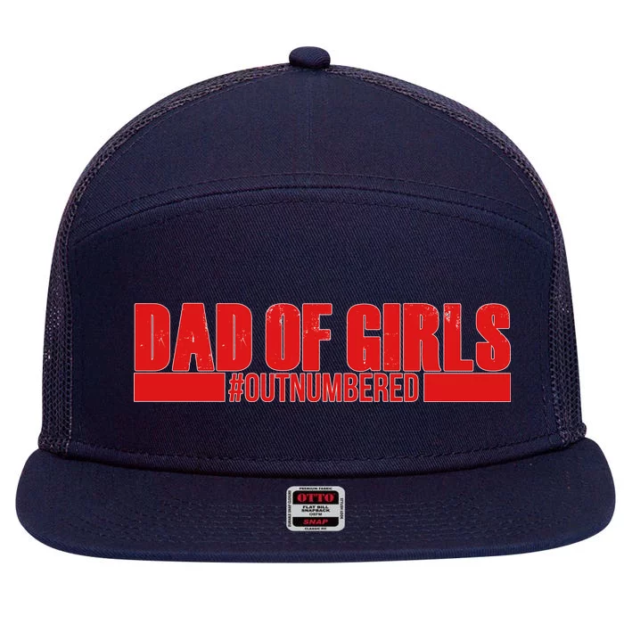 Dad of Girls Out Numbered Red Imprint 7 Panel Mesh Trucker Snapback Hat