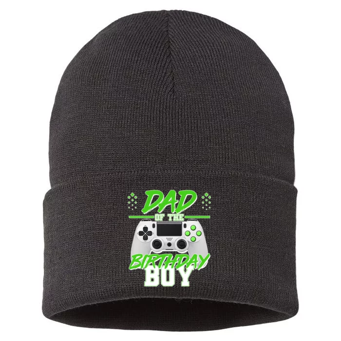 Dad Of The Birthday Boy Video Gamer Sustainable Knit Beanie