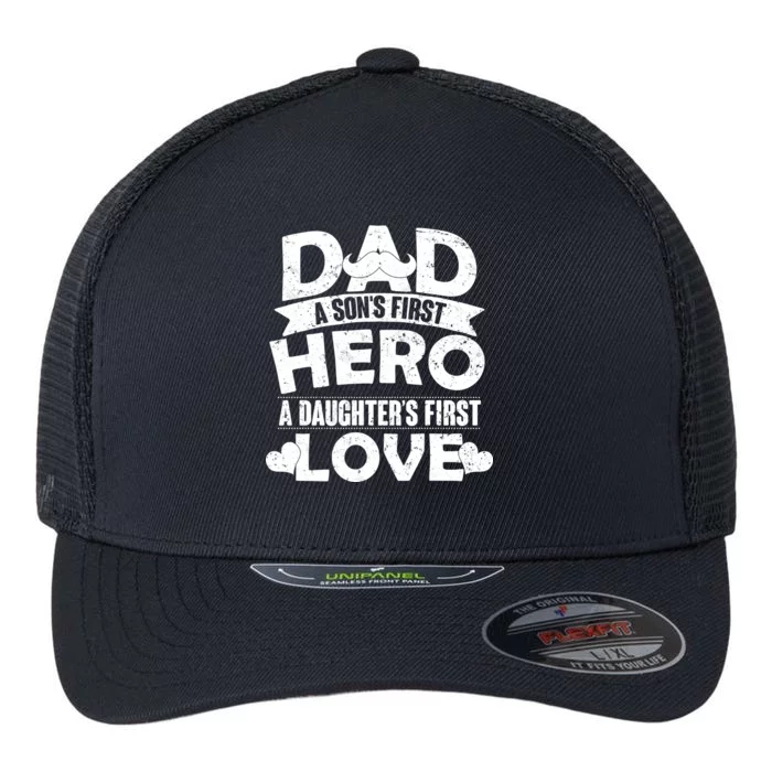 Dad Sons First Hero Daughter Fist Love Flexfit Unipanel Trucker Cap