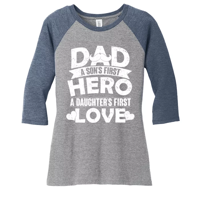 Dad Sons First Hero Daughter Fist Love Women's Tri-Blend 3/4-Sleeve Raglan Shirt