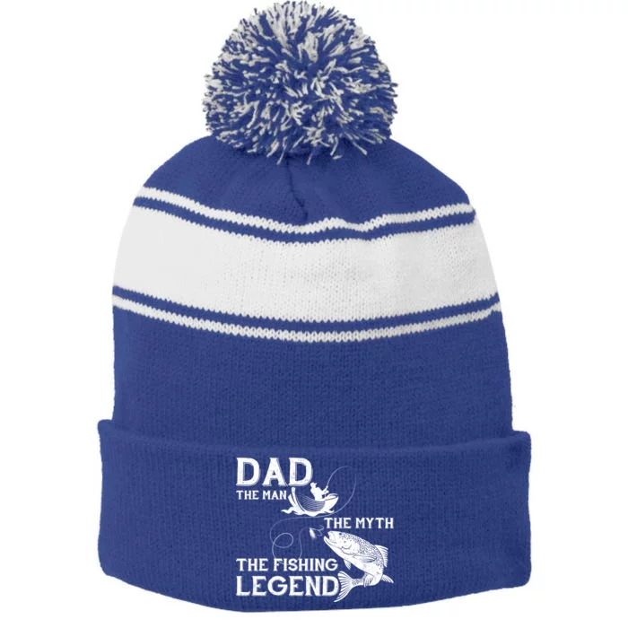 Dad The Fishing Legend Stripe Pom Pom Beanie