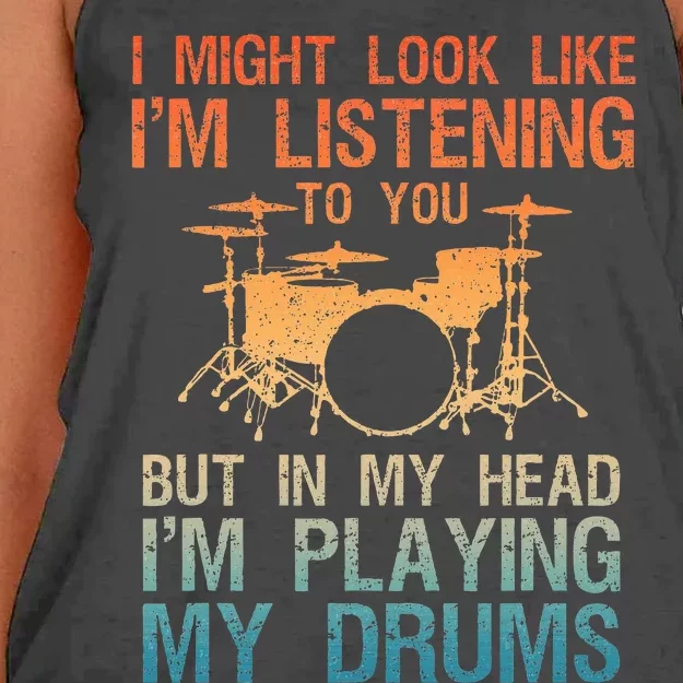 Drummer Art Drum Player Percussion Lover Women's Knotted Racerback Tank