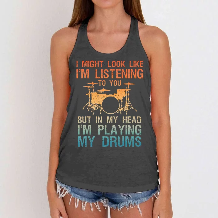 Drummer Art Drum Player Percussion Lover Women's Knotted Racerback Tank