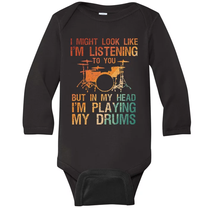 Drummer Art Drum Player Percussion Lover Baby Long Sleeve Bodysuit