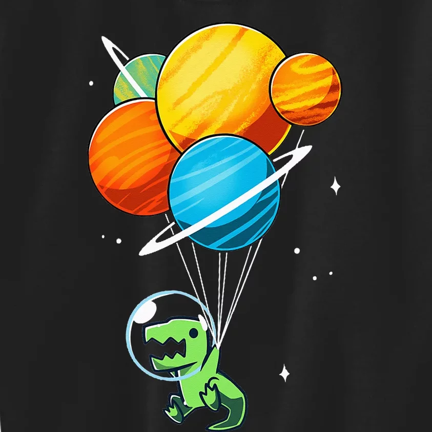 Dino Astronaut Dinosaur in Space Holding Planet Balloons Kids Sweatshirt