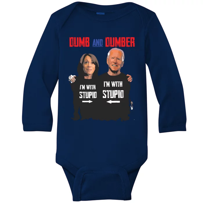 Dumb And Dumber Haris And Biden Vote For Trump 2024 Baby Long Sleeve Bodysuit