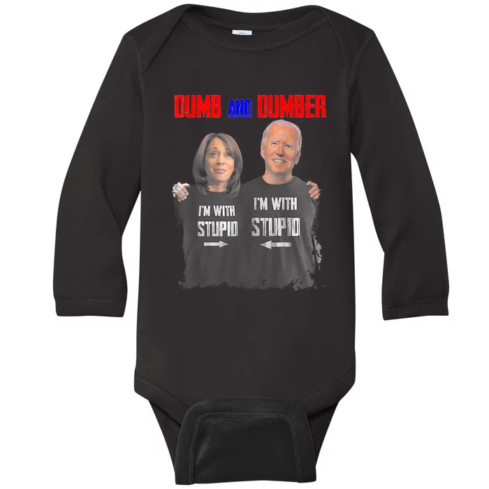 Dumb And Dumber Haris And Biden Vote For Trump 2024 Baby Long Sleeve Bodysuit