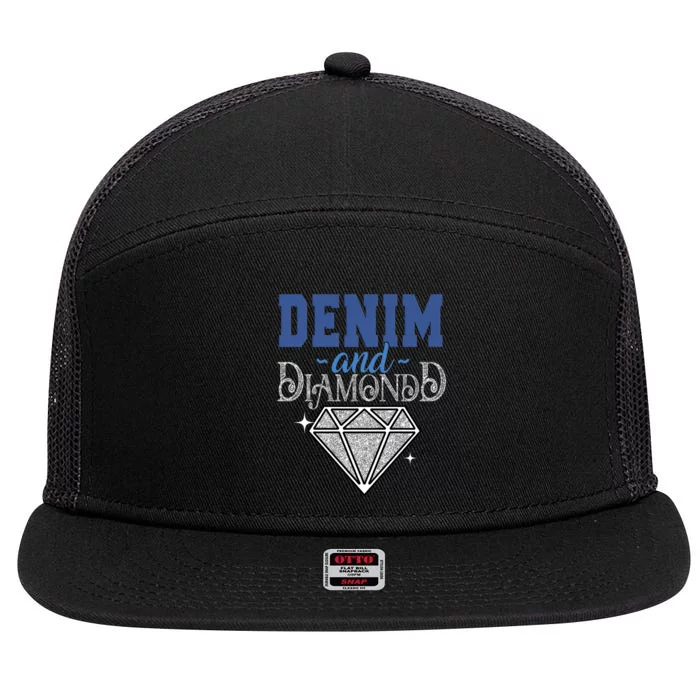 Denim And Diamonds Stylish Blue Denim 7 Panel Mesh Trucker Snapback Hat