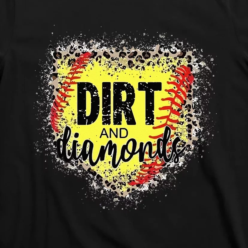 Dirt And Diamonds Funny Baseball Lover Leopard Softball T-Shirt