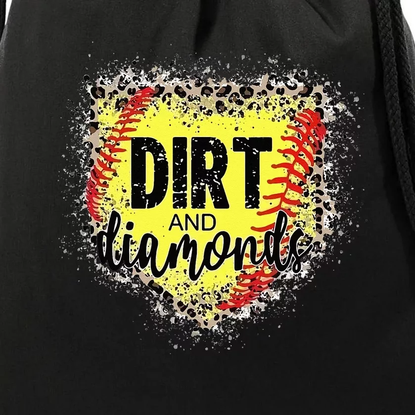 Dirt And Diamonds Funny Baseball Lover Leopard Softball Drawstring Bag