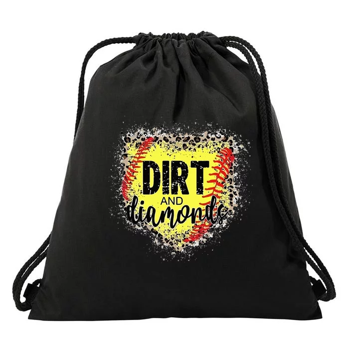 Dirt And Diamonds Funny Baseball Lover Leopard Softball Drawstring Bag