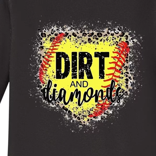 Dirt And Diamonds Funny Baseball Lover Leopard Softball Baby Long Sleeve Bodysuit