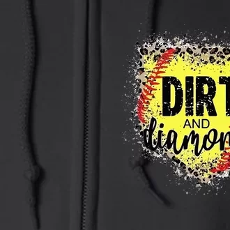 Dirt And Diamonds Funny Baseball Lover Leopard Softball Full Zip Hoodie