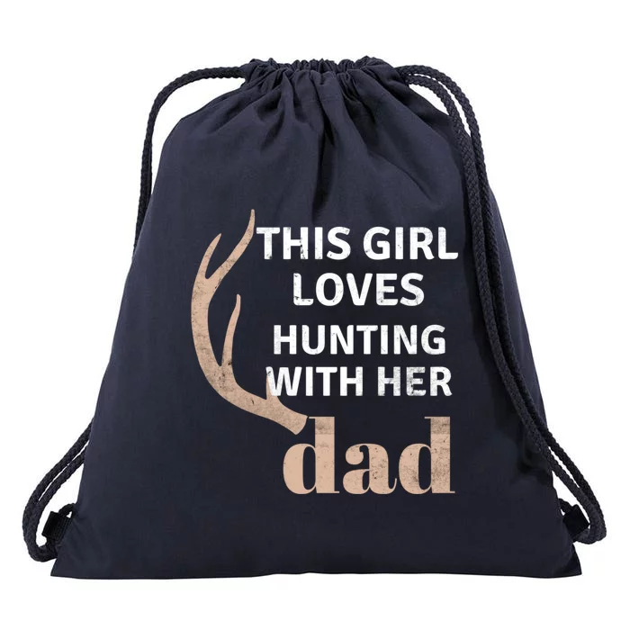 Deer Antler Design This Loves Hunting With Her Dad Funny Gift Drawstring Bag