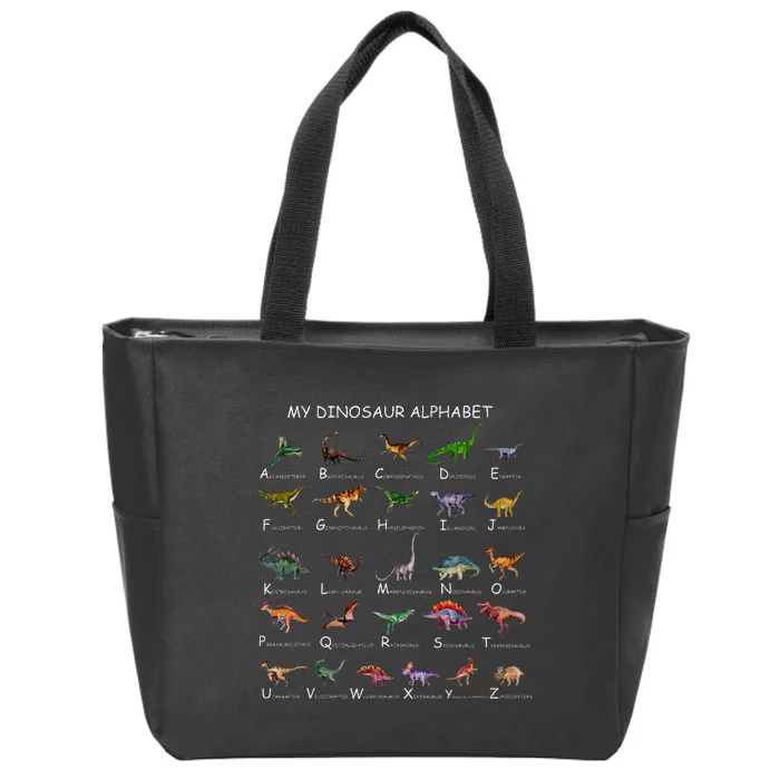 Dinosaur Alphabet Dino ABC For Kids Men Women Dinosaur Zip Tote Bag