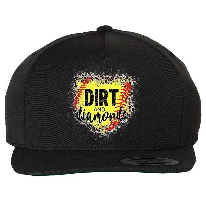 Dirt And Diamonds Funny Baseball Lover Leopard Softball Wool Snapback Cap