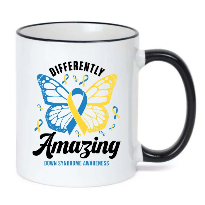 Differently Amazing Down Syndrome Awareness Butterfly Ribbon Black Color Changing Mug