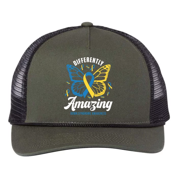 Differently Amazing Down Syndrome Awareness Butterfly Ribbon Retro Rope Trucker Hat Cap